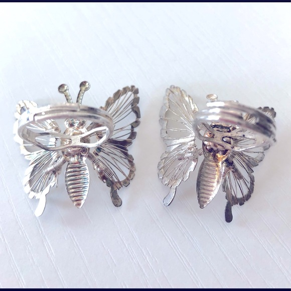 VTG 90s expandable size Silvertone butterfly rings - Picture 4 of 17